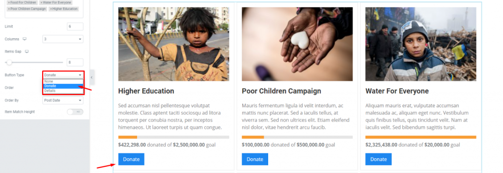 How to use the Charitable Campaigns widget 6 4 - BdThemes