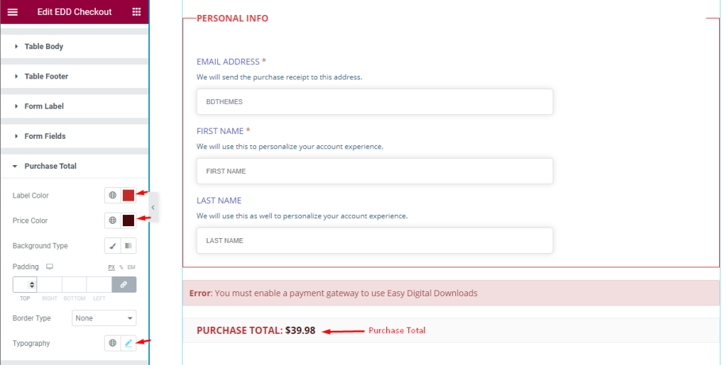 How to use EDD Checkout Widget 14 purchase total - BdThemes