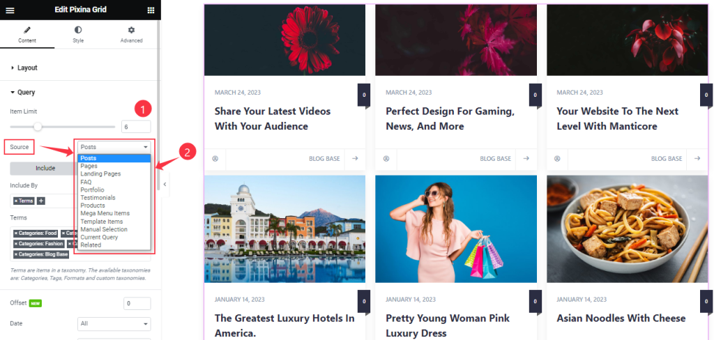 How To Use Pixina Grid Widget By Ultimate Post Kit 3 Query1 2 - BdThemes