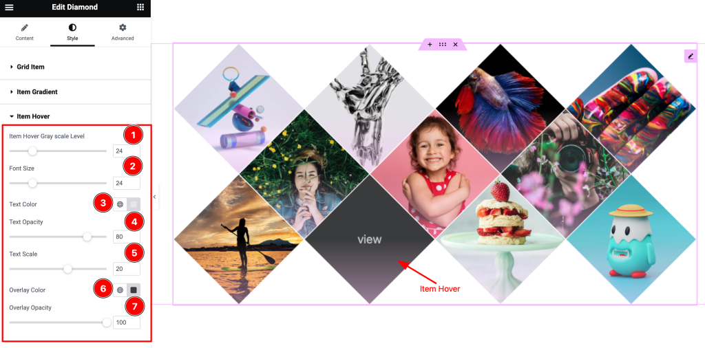 How To Use Diamond Widget By Pixel Gallery 7 Item Hover - BdThemes