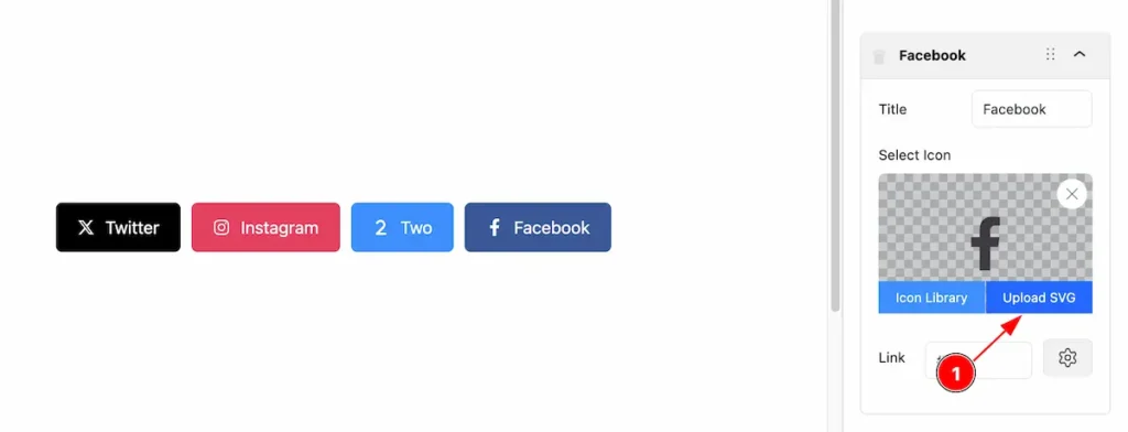 How to use Social Links blocks by Zoloblocks 11 Upload SVG - BdThemes