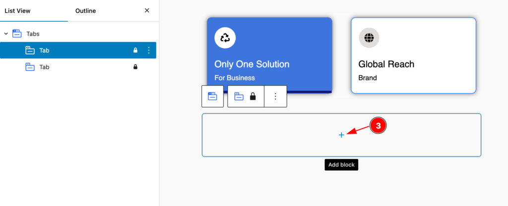 How to use the Tabs block by Zoloblocks 33 click to add block - BdThemes