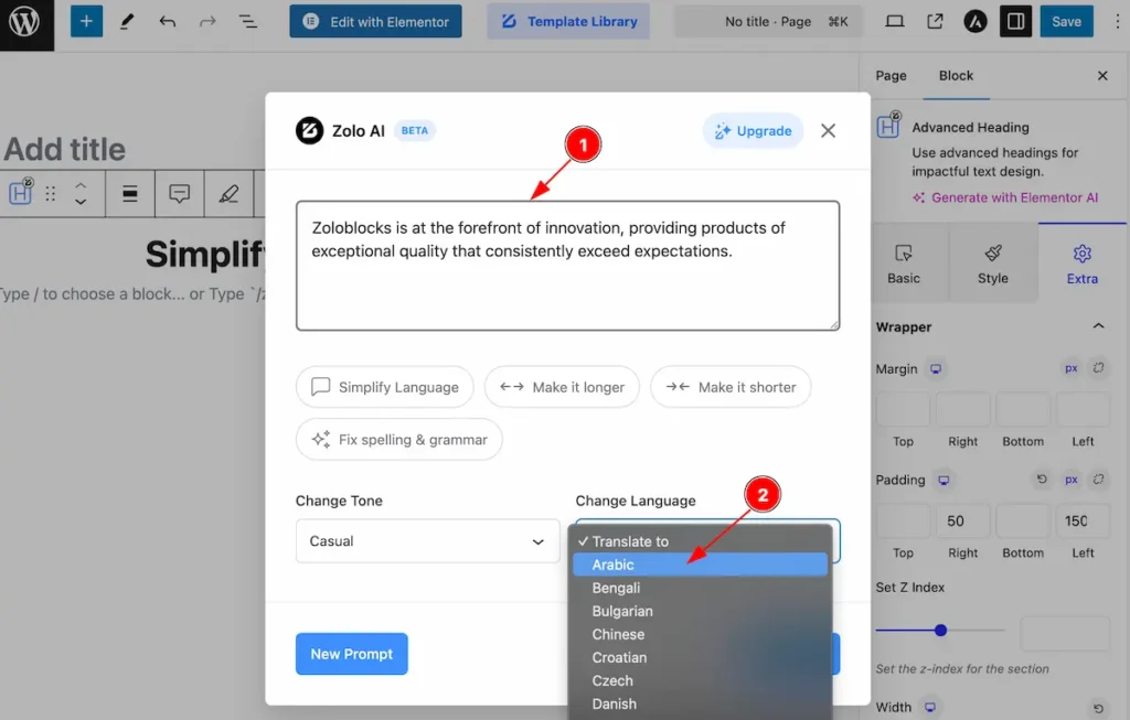 How to use AI Assistant Extension by Zoloblocks 24 arabic - BdThemes