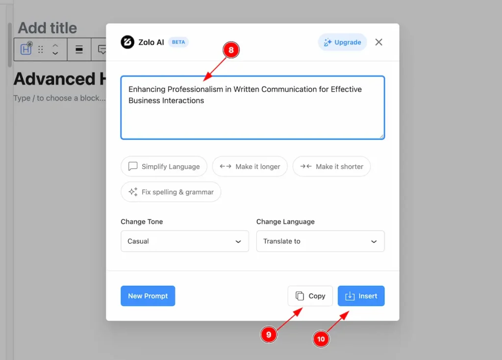 How to use AI Assistant Extension by Zoloblocks 12 new prompt 2 - BdThemes
